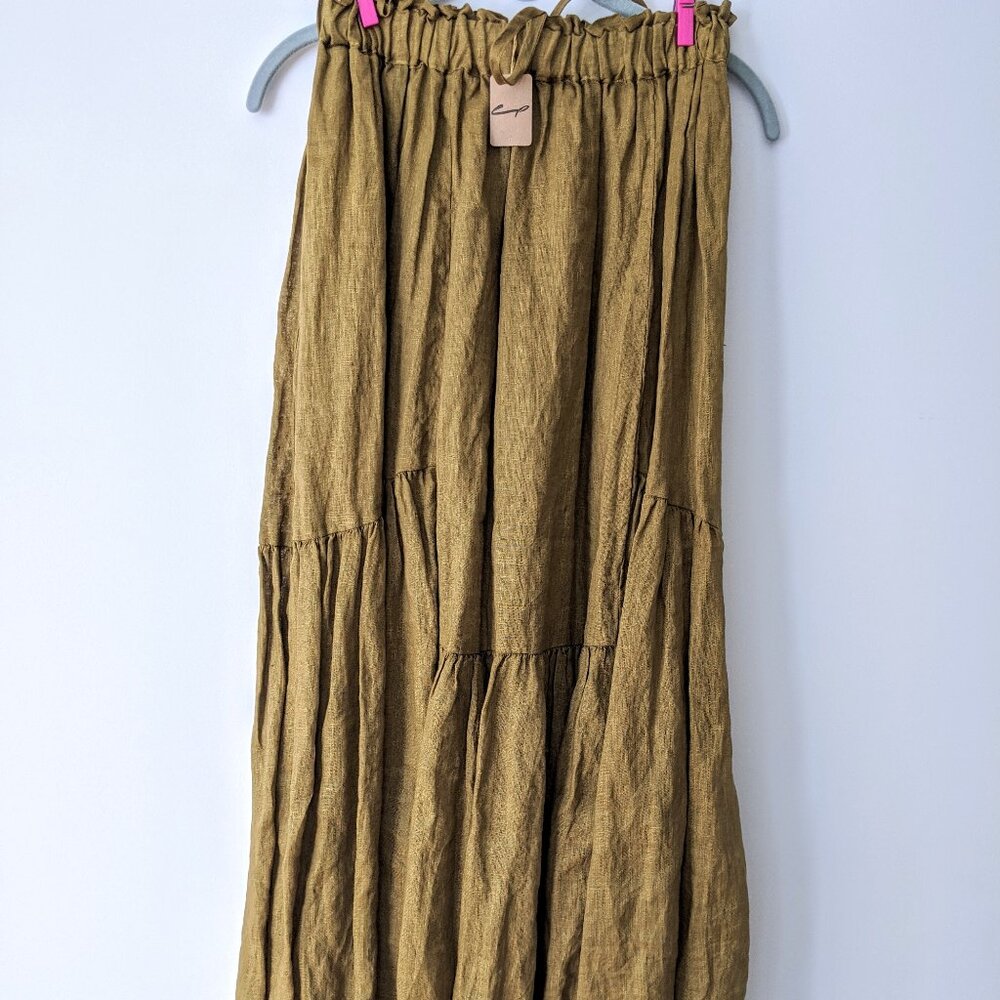CP SHADES NWT Linen ALLEGRA Midi Skirt~Alloy~ Pockets~  SMALL